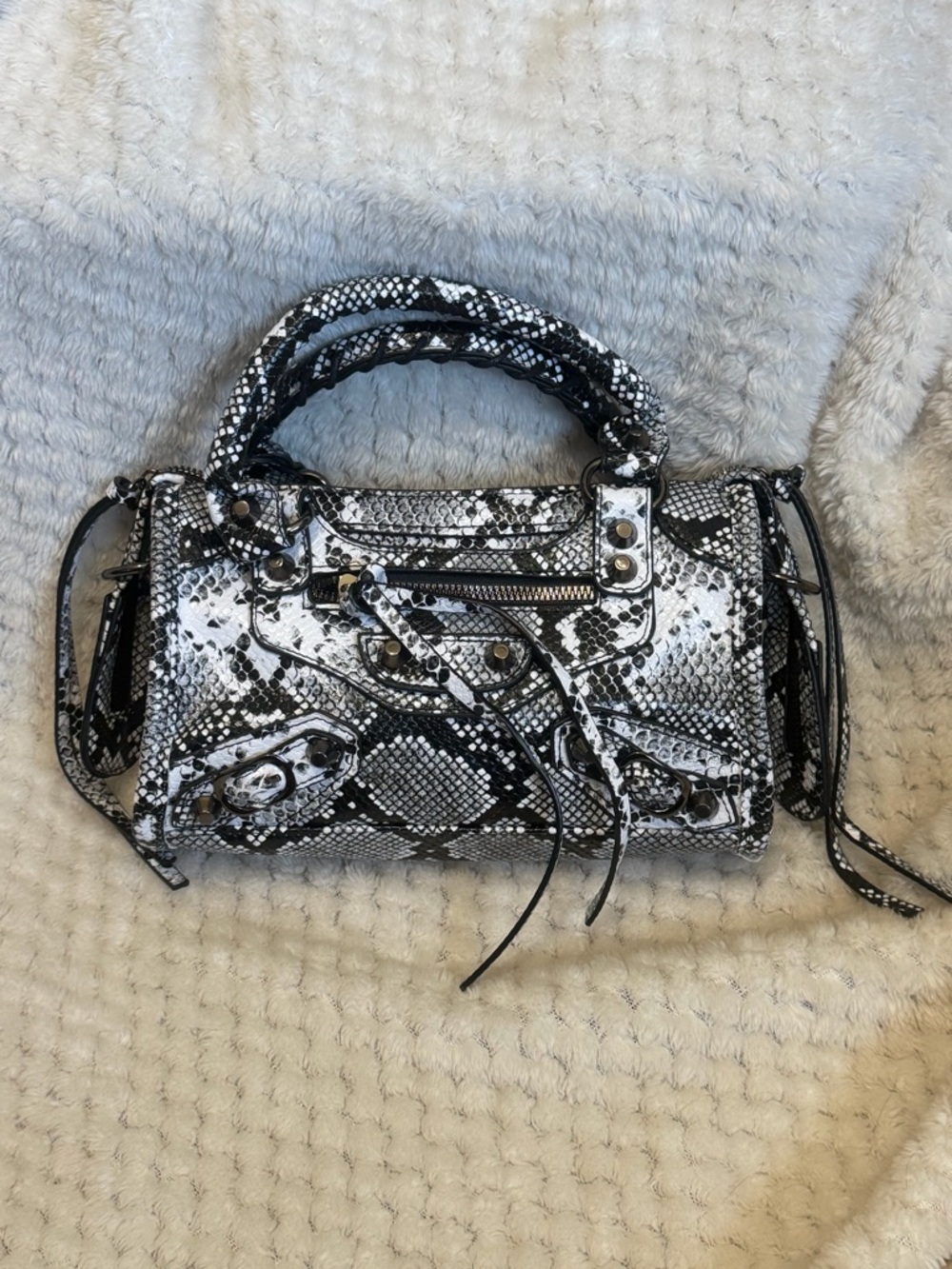 Balenciaga (Fake) Silver Python Embossed Leather Mini Classic City Bag - Picture 5 of 9